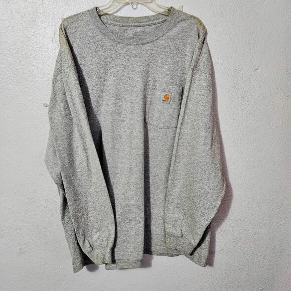 CARHARTT MEN'S LONG SLEEVE WORKWEAR T SHIRT HEATHER GRAY LOGO ON POCKET SIZE 2XL - Picture 1 of 6